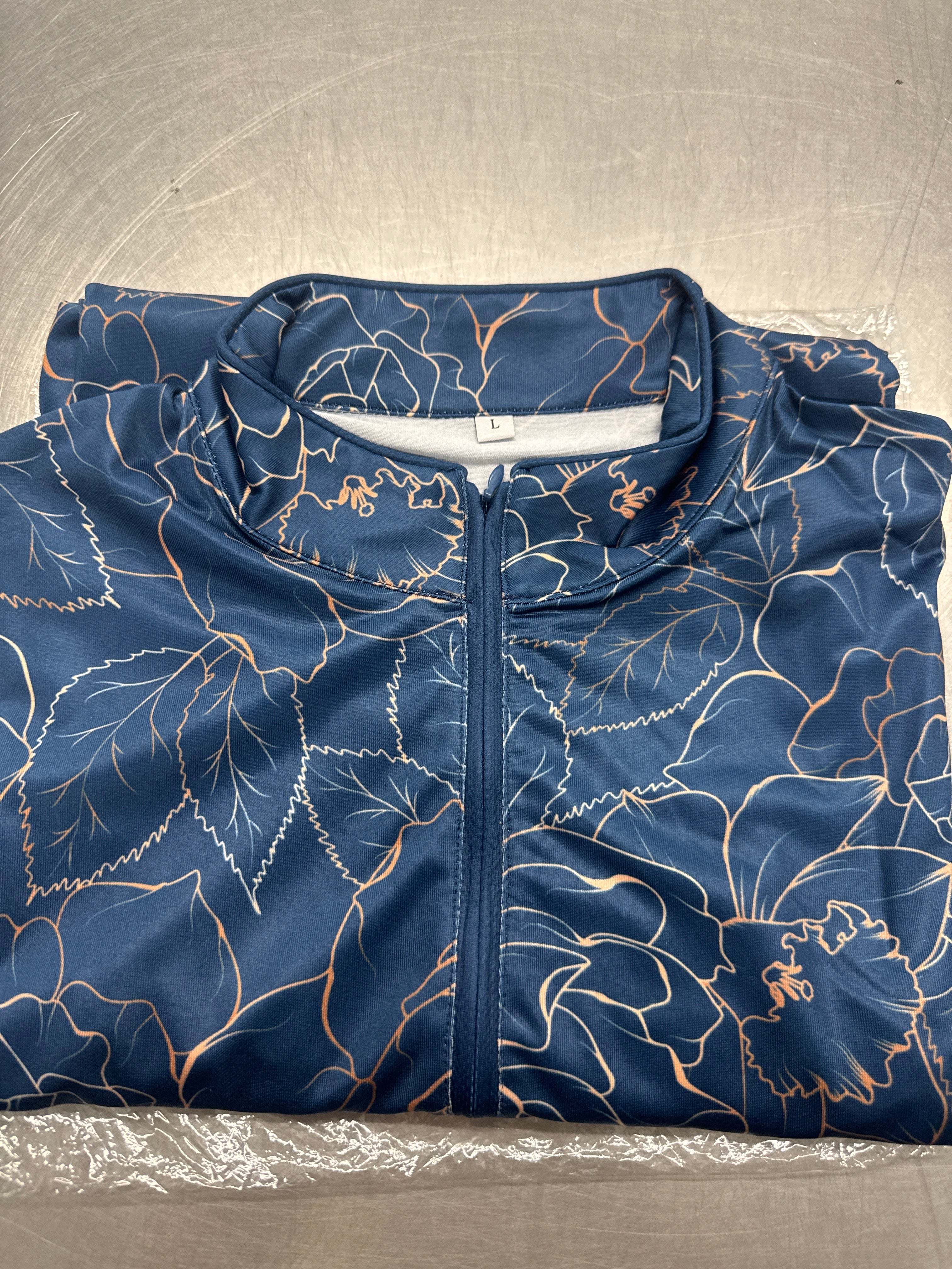 Gold and Blue Floral long Sleeve sun shirt in Large